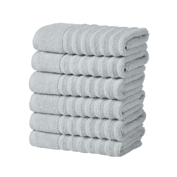 Great Bay Home Luxury 100% Cotton Ribbed Texture 6-Pack Hand Towel Set, Light Blue