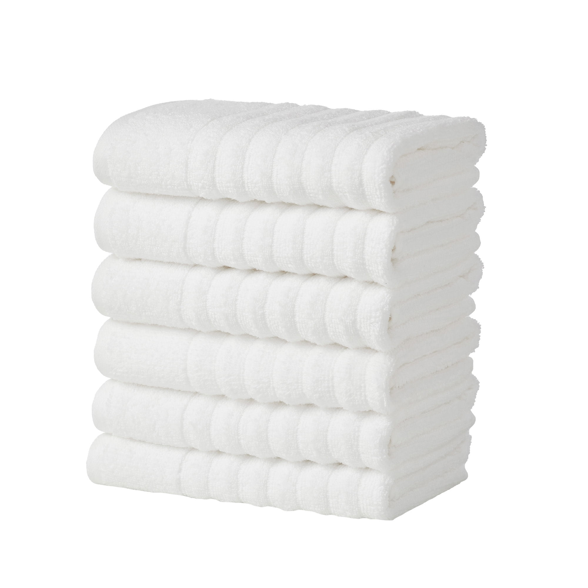 White Combed Cotton Ribbed Hand Towel Set - 6 Pack