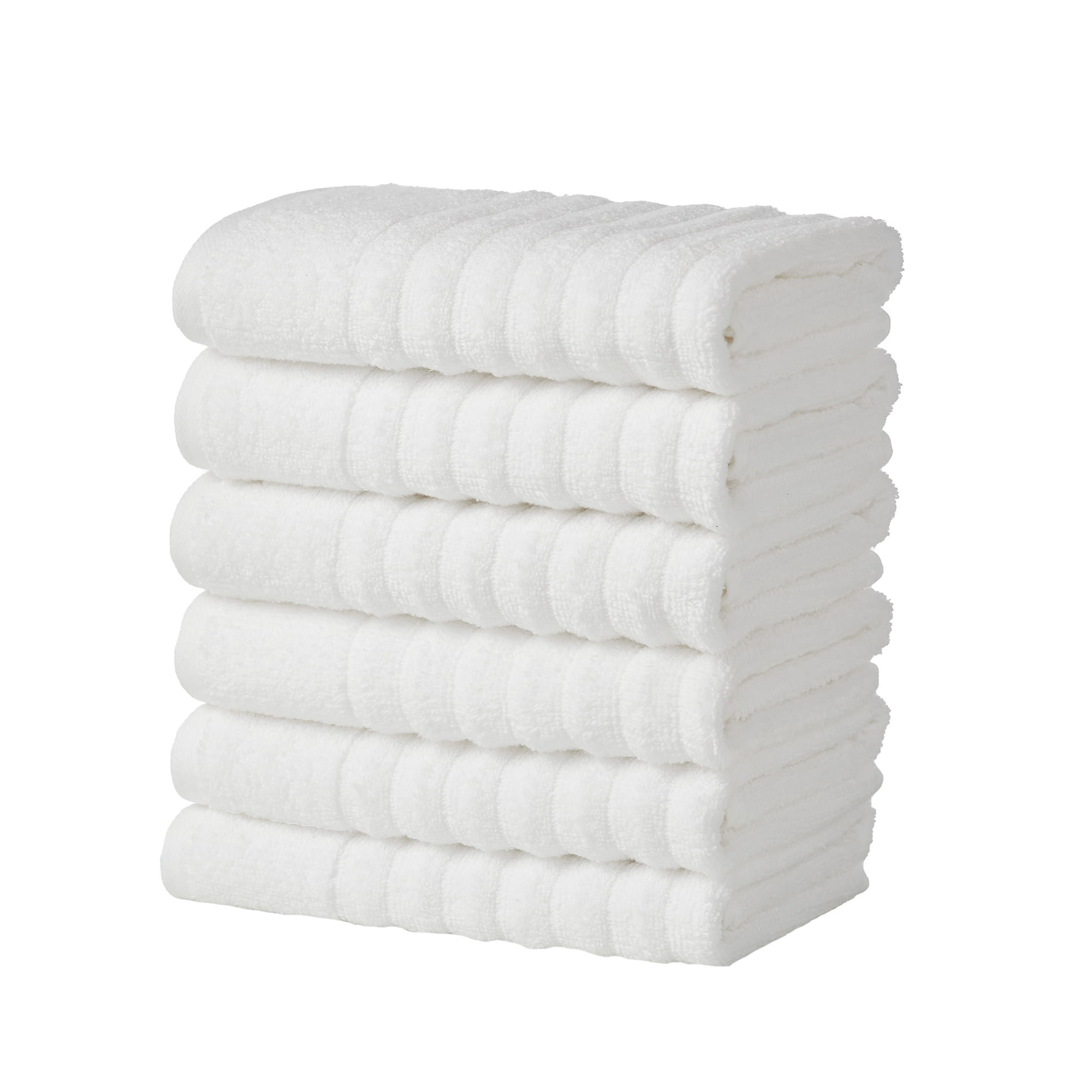 Great Bay Home Luxury Cotton Ribbed Hand Towels, 6-Pack, White ...