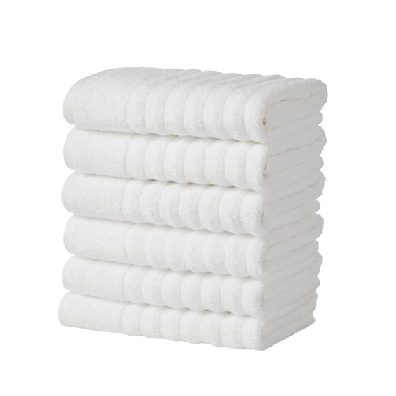 Great Bay Home Luxury 100% Cotton Ribbed Texture 6-Pack Hand Towel Set, White