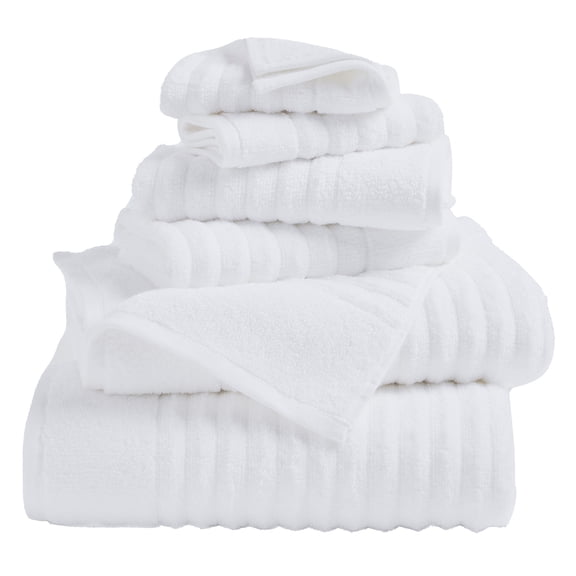 Great Bay Home Luxury 100% Cotton Ribbed Texture 6-Piece Towel Set, White