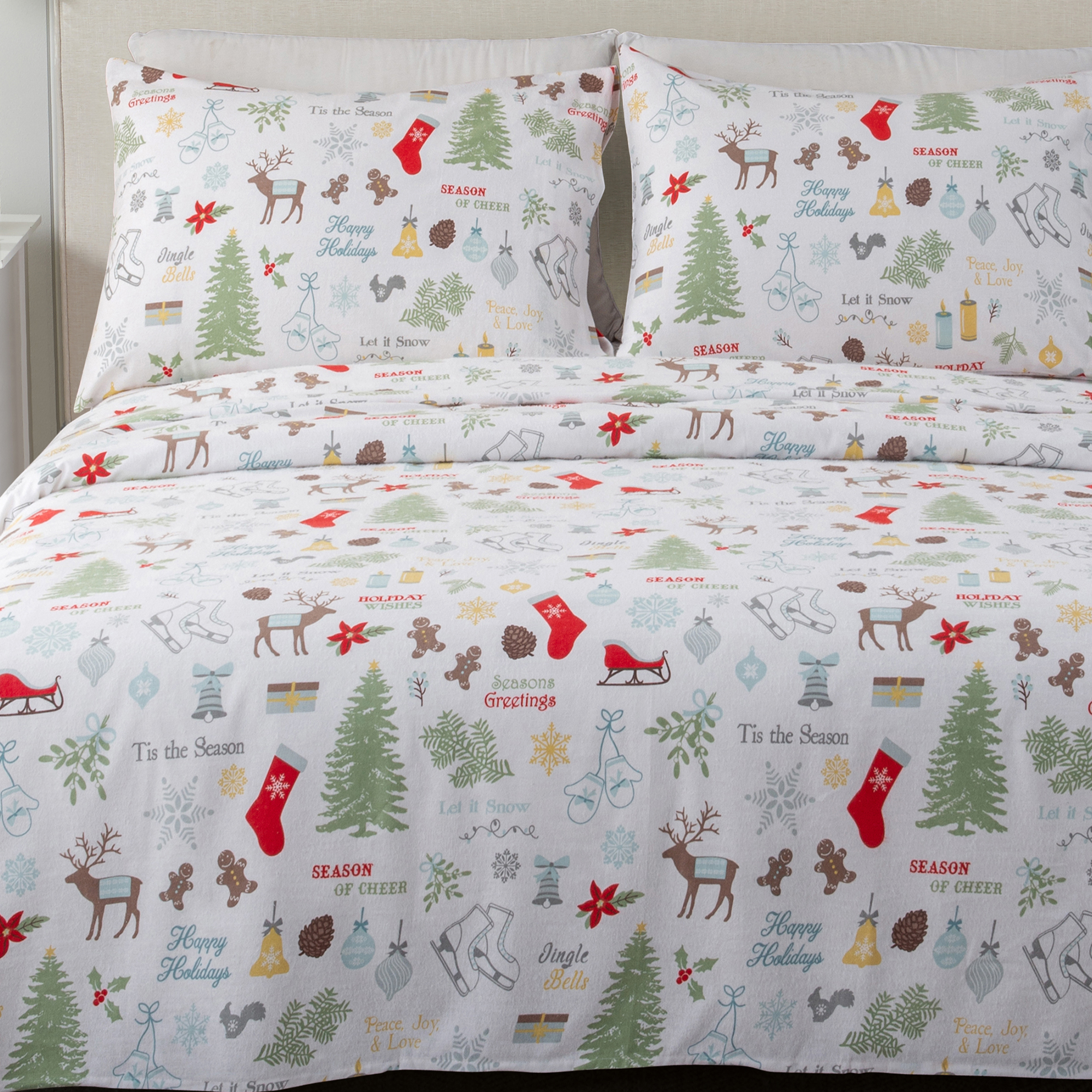 Great Bay Home 100 Cotton Holiday Flannel Sheet Set, CalKing, 4 Pieces