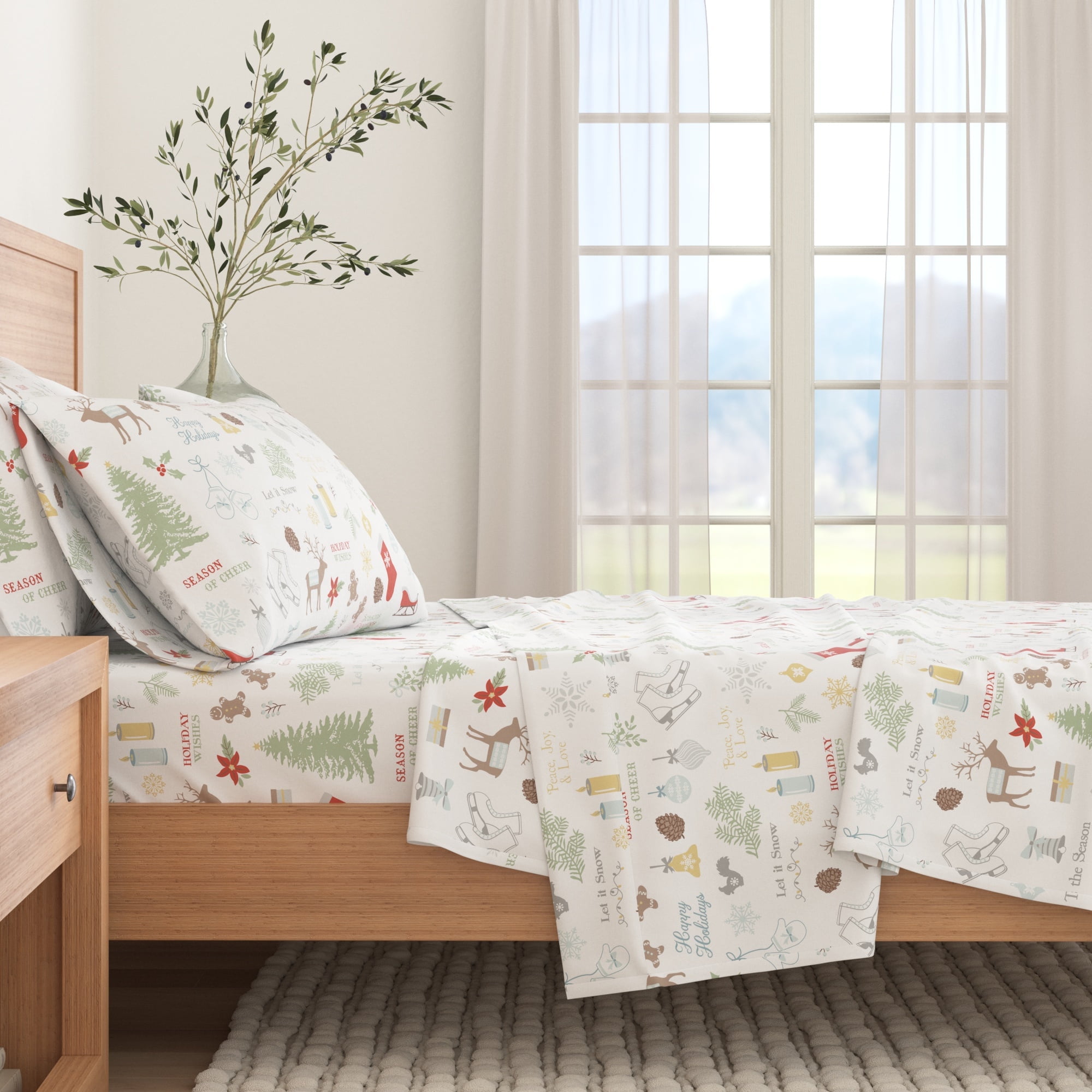 Full Size Holiday Time Cotton Flannel Sheet Set