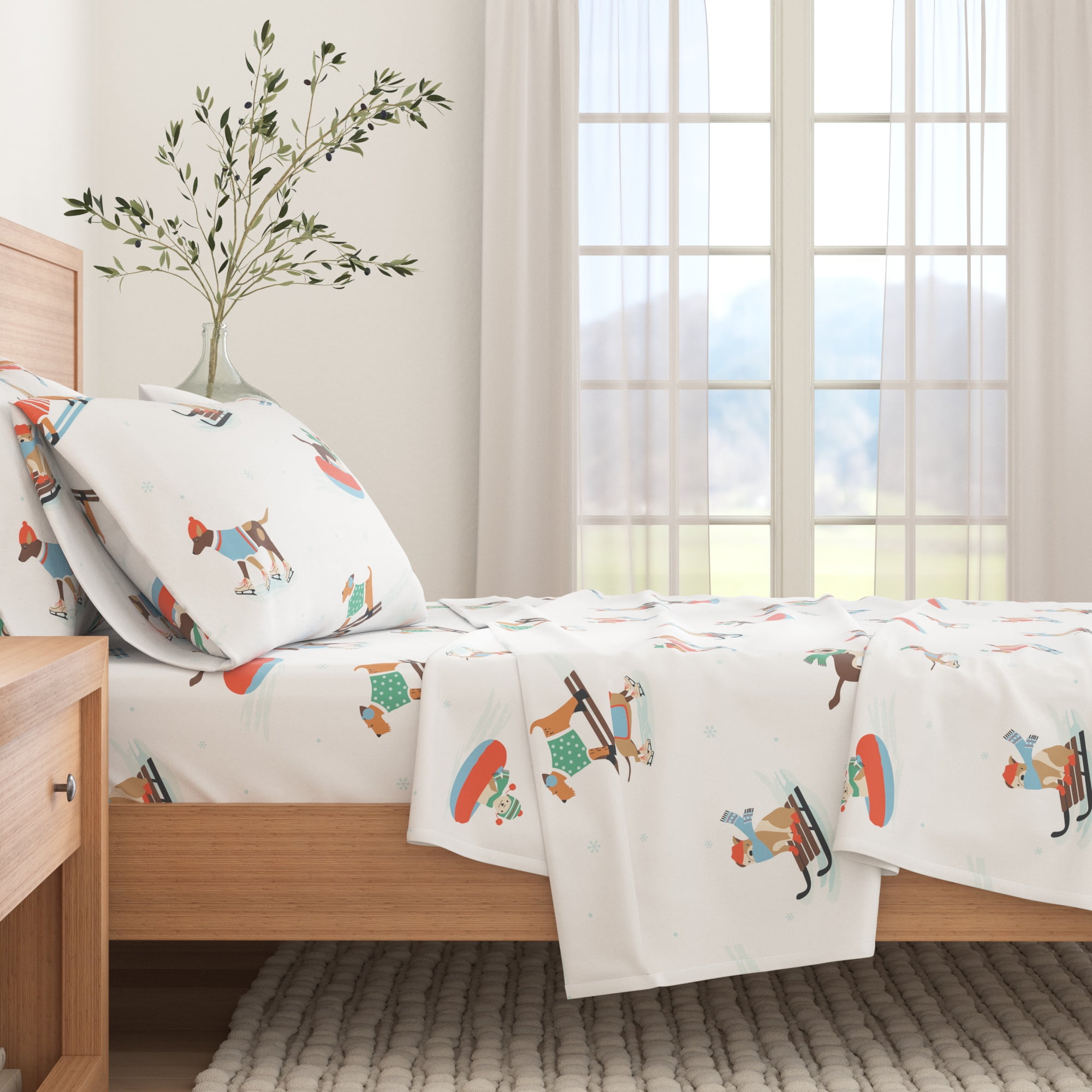Twin Gray Cotton Flannel Holiday Print Sheet Set