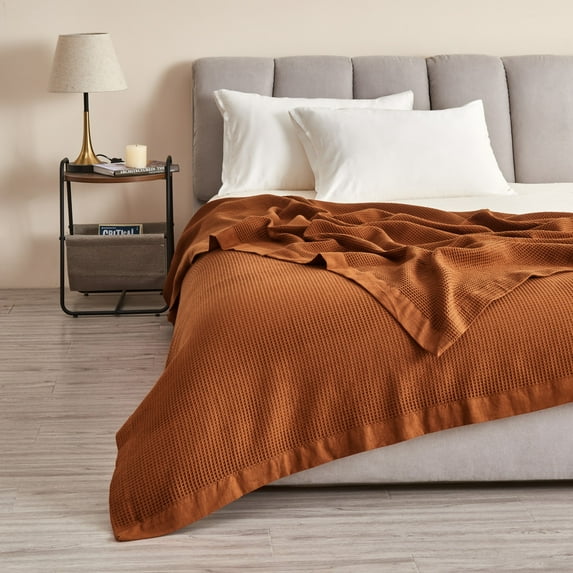 Great Bay Home 100% Cotton Soft All-Season Waffle Weave Knit Blanket (King, Terracotta)