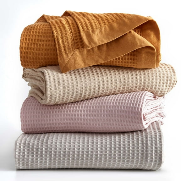 Great Bay Home All-Season Waffle Cotton Bed Blanket 90x90 (Full / Queen, Light Grey)