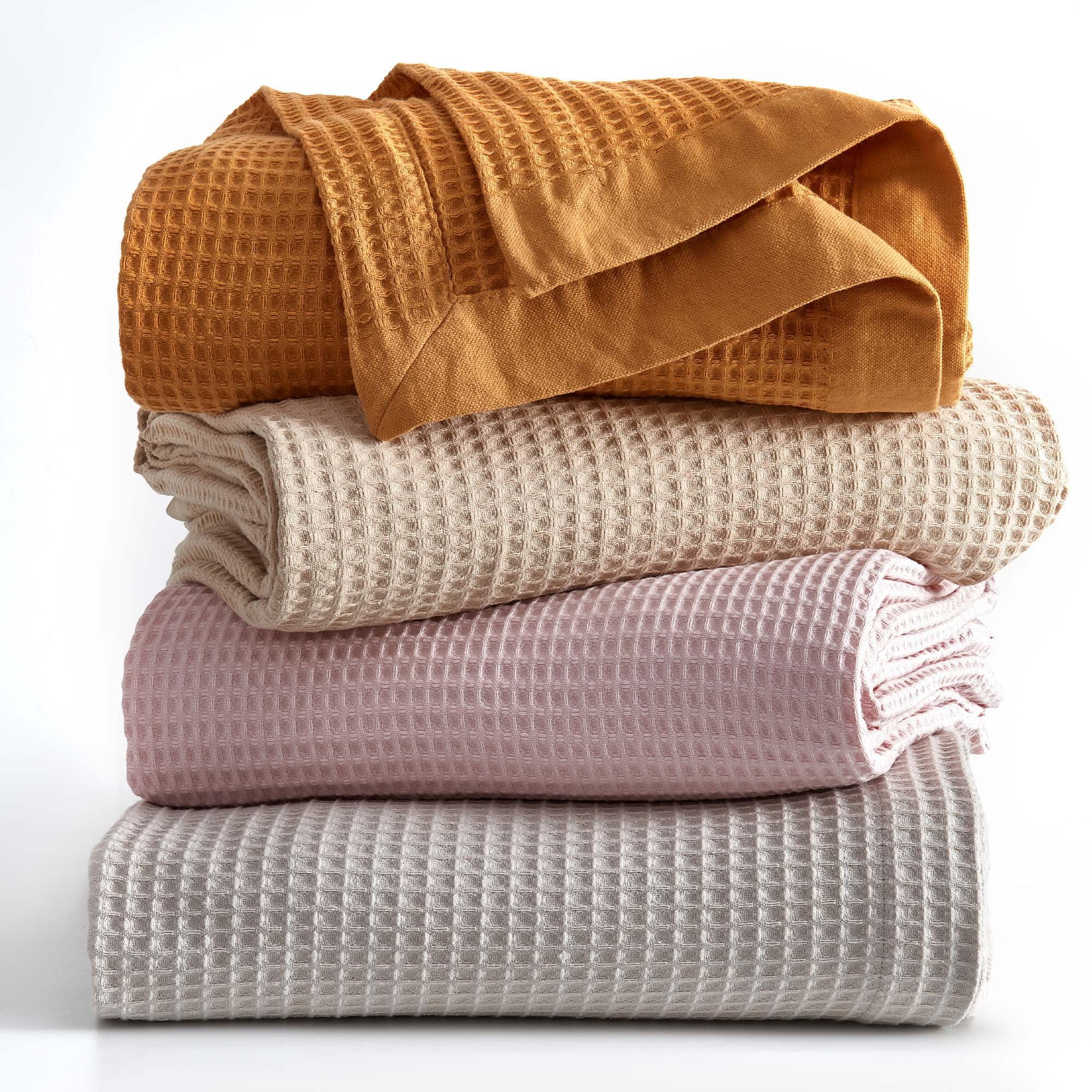 Great Bay Home All-Season Waffle Cotton Bed Blanket 90x90 (Full / Queen, Oatmeal)