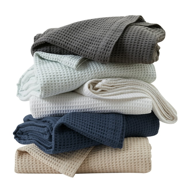 Great Bay Home 100% Cotton Waffle Weave Lightweight Bed Blanket (Twin, Dark Grey)
