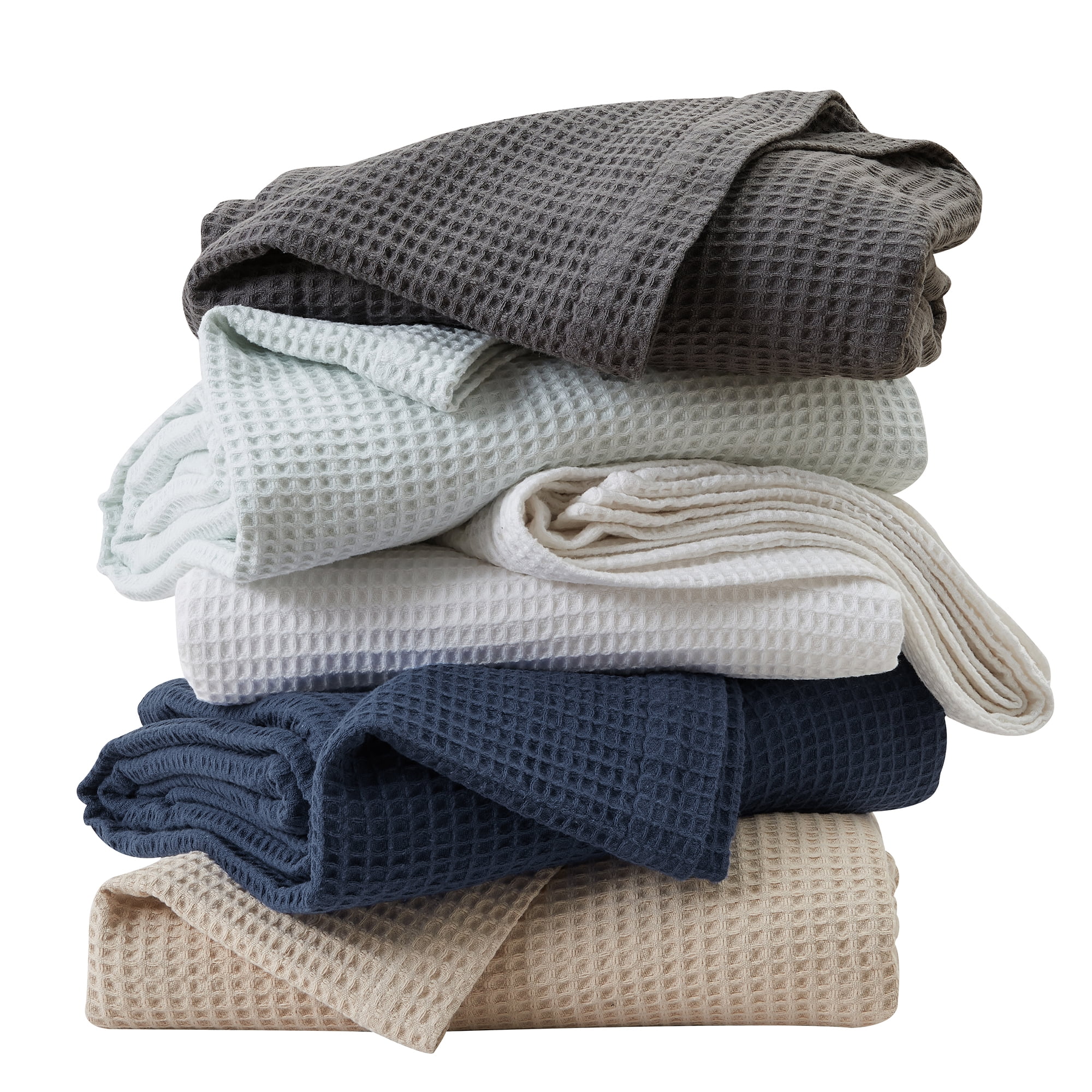 Great Bay Home 100 Cotton Waffle Weave Lightweight Bed Blanket Twin Light Grey