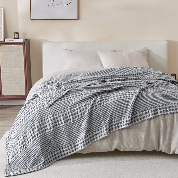 Great Bay Home 100% Cotton Waffle Weave Thermal Blanket, 50" x 60" Throw