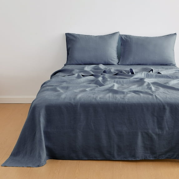 Great Bay Home 100% European Flax Linen Bed Sheet Set, Lightweight, Breathable, 4 Piece Sheet Set (Slate, Full)