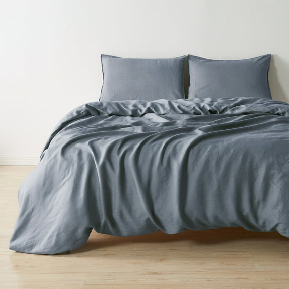 Great Bay Home 100% European Flax Linen Duvet Cover Set, Lightweight, Breathable, 3-Piece Set (Slate, King / California King)