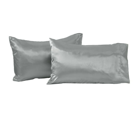 Great Bay Home 2-Pack Sateen Silk Microfiber Pillowcase (Jumbo / Queen, Silver)