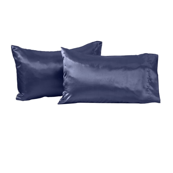 Great Bay Home 2-Pack Sateen Silk Microfiber Pillowcase (Standard Pillowcase, Navy)