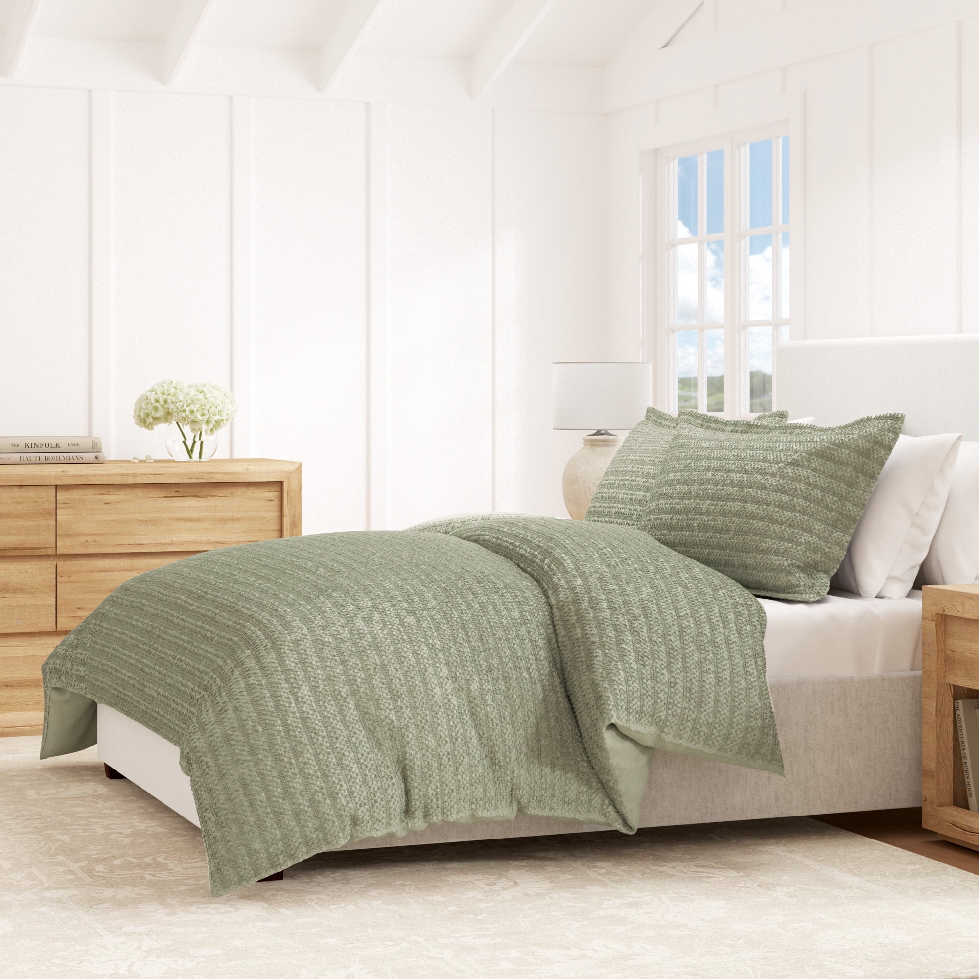 Eucalyptus Green Cotton Waffle Weave Twin/Twin XL Duvet Cover Set