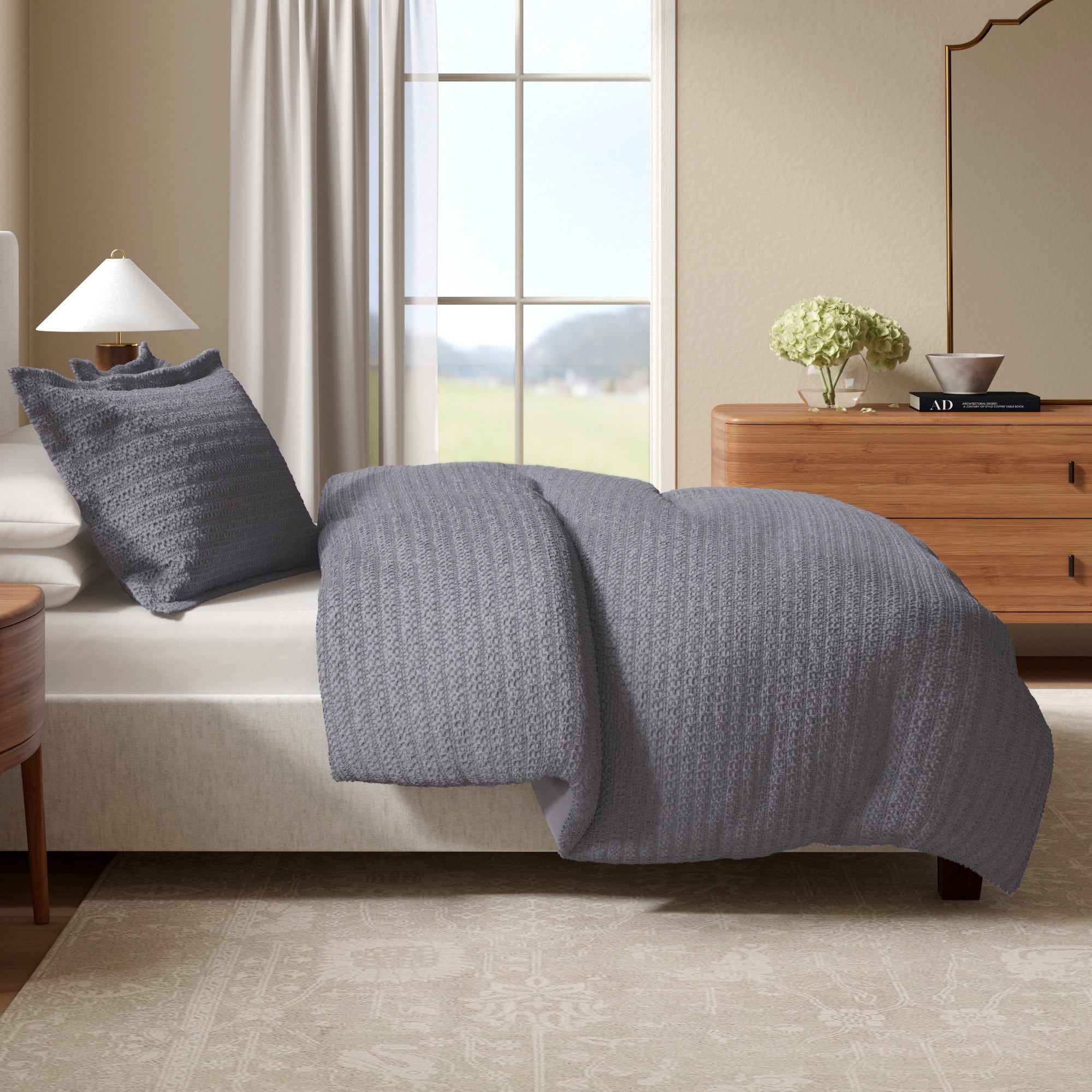 Great Bay Home 3-Piece Duvet Cover Set - 100% Cotton Honeycomb Waffle Full / Queen Size Duvet Set