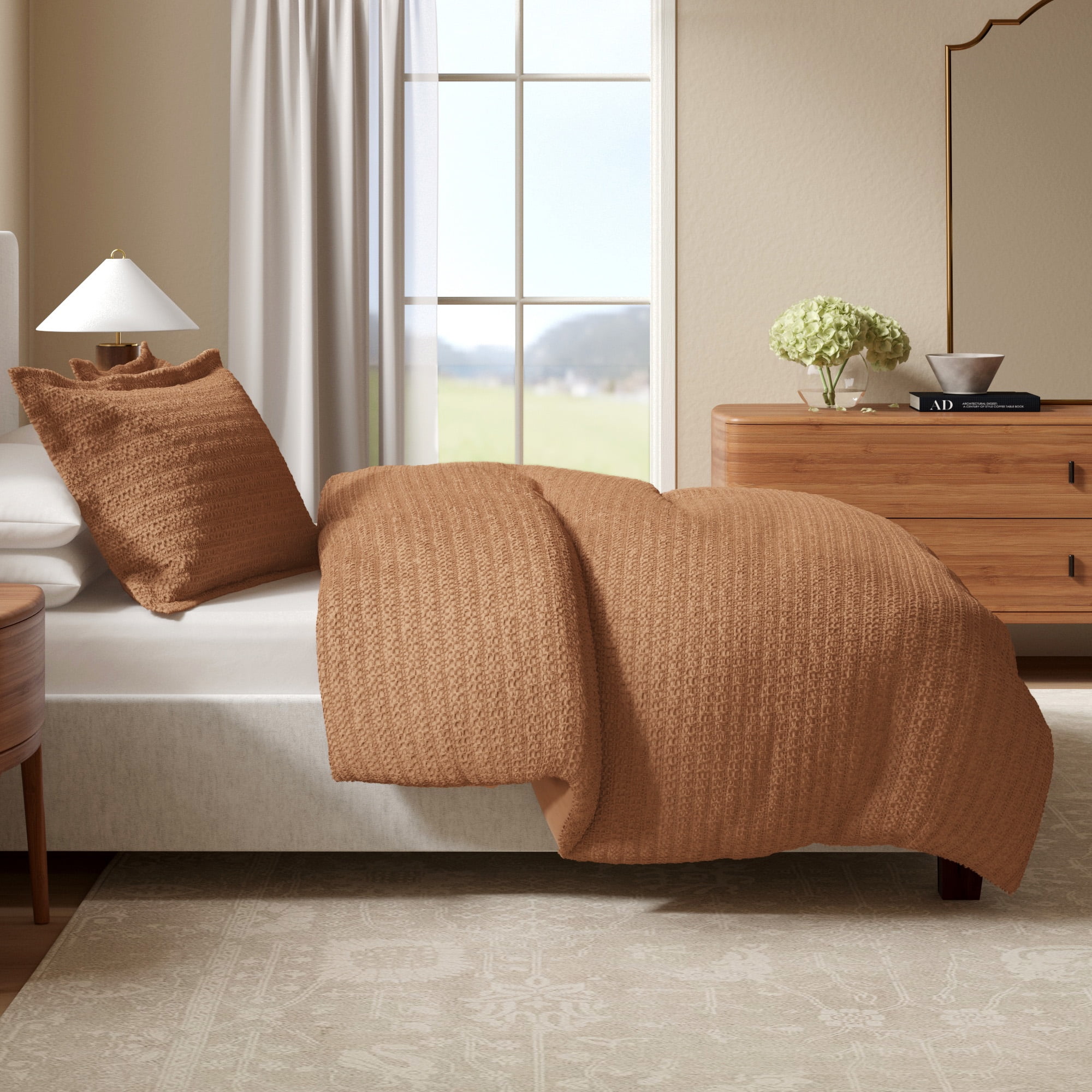 Great Bay Home 3-Piece Duvet Cover Set - 100% Cotton Honeycomb Waffle Full / Queen Size Duvet Set