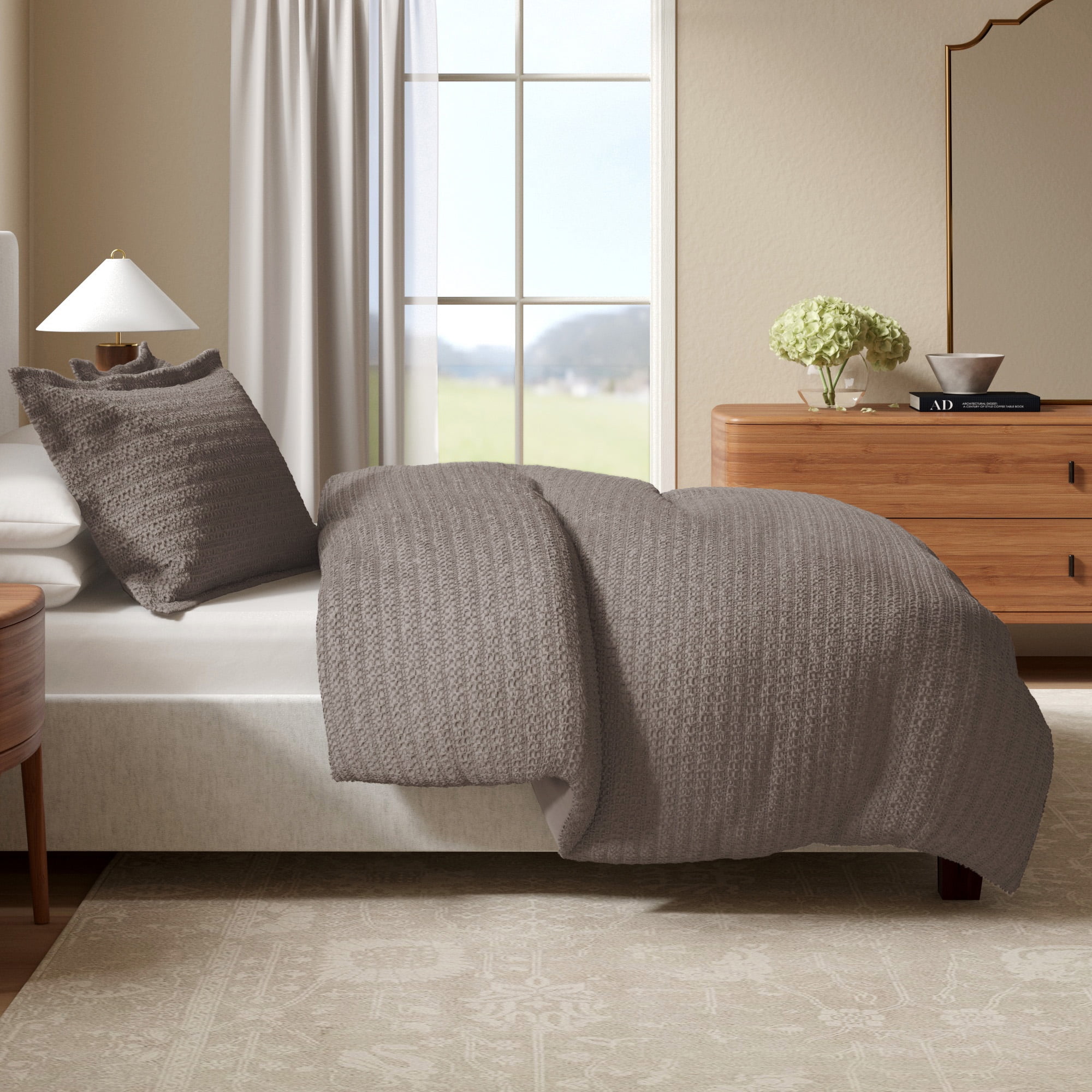 Great Bay Home 3-Piece Duvet Cover Set - 100% Cotton Honeycomb Waffle King / California King Size Duvet Set