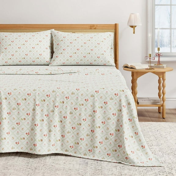 Great Bay Home 4-Piece 100% Turkish Cotton Flannel Sheet Set, Full, Holiday Lattice