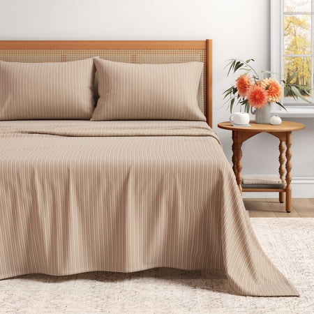 Great Bay Home 4-Piece 100% Turkish Cotton Flannel Sheet Set, Full, Tonal Stripe