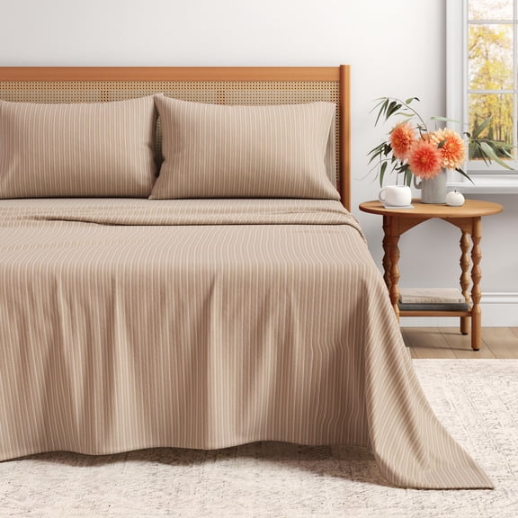 Great Bay Home 4-Piece 100% Turkish Cotton Flannel Sheet Set, Full, Tonal Stripe