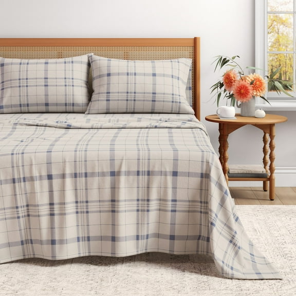 Great Bay Home 4-Piece 100% Turkish Cotton Flannel Sheet Set, Queen, Cool Plaid