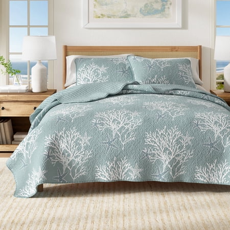Coastal Quilt Set - Lightweight, Soft, All-Season - 2-Piece Reversible Bedding Set (Twin / Twin XL, Ether Blue)