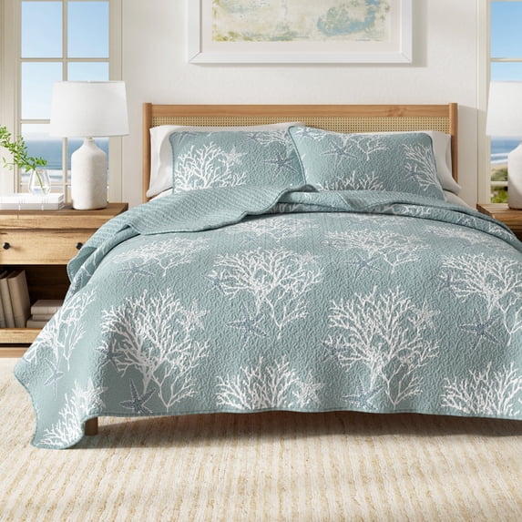 Coastal Quilt Set - Lightweight, Soft, All-Season - 2-Piece Reversible Bedding Set (Twin / Twin XL, Ether Blue)