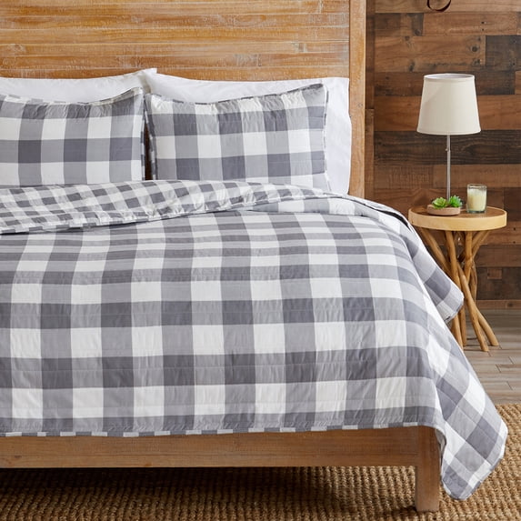 Great Bay Home Buffalo Check Lodge Reversible Reversible Quilt Set With Shams (Full / Queen, Felix - Grey)