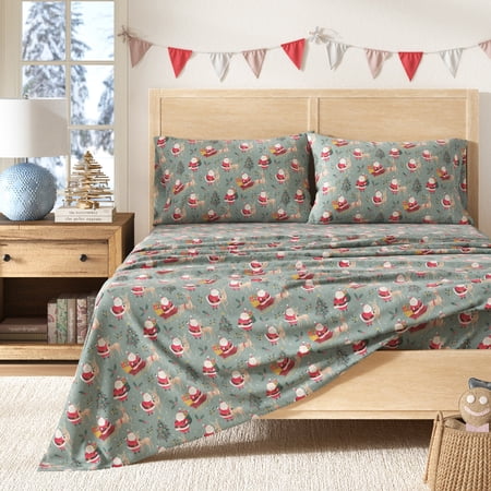 Great Bay Home Christmas Flannel Sheet Set - 100% Turkish Cotton - Double Brushed (California King, Santa & Reindeer)
