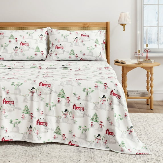 Great Bay Home 4-Piece 100% Turkish Cotton Flannel Sheet Set, California King, Winter Wonderland