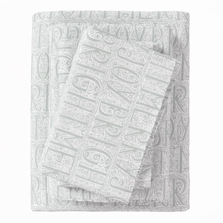 Great Bay Home 4-Piece 100% Turkish Cotton Flannel Sheet Set, Full, Holiday Words - Grey