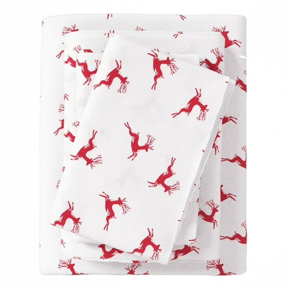Great Bay Home 4-Piece 100% Turkish Cotton Flannel Sheet Set, Full, Reindeer