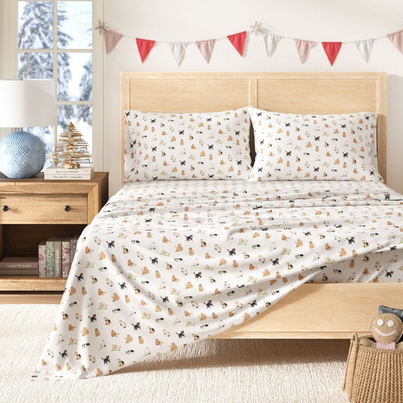 Great Bay Home Christmas Flannel Sheet Set - 100% Turkish Cotton - Double Brushed (Queen, Cats)