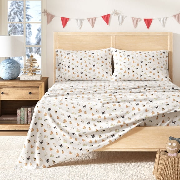 Great Bay Home Christmas Flannel Sheet Set - 100% Turkish Cotton - Double Brushed (Queen, Cats)