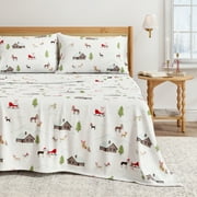 Great Bay Home 4-Piece 100% Turkish Cotton Flannel Sheet Set, Queen, Pups with Hats