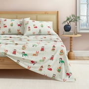 Great Bay Home Christmas Flannel Sheet Set - 100% Turkish Cotton - Double Brushed - Twin, Dog Cat Christmas