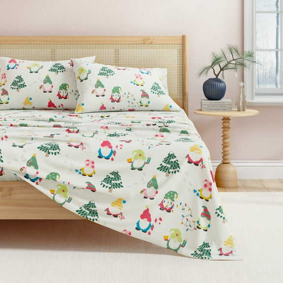 Great Bay Home Christmas Flannel Sheet Set - 100% Turkish Cotton - Double Brushed - Twin, Holiday Gnomes