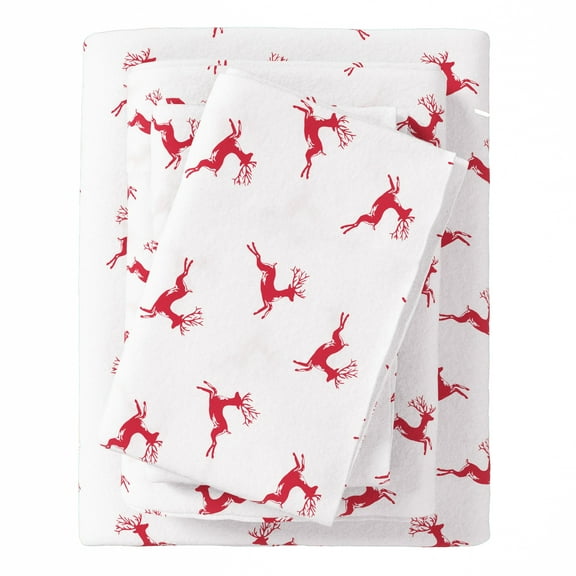 Great Bay Home 3-Piece 100% Turkish Cotton Flannel Sheet Set, Twin, Reindeer