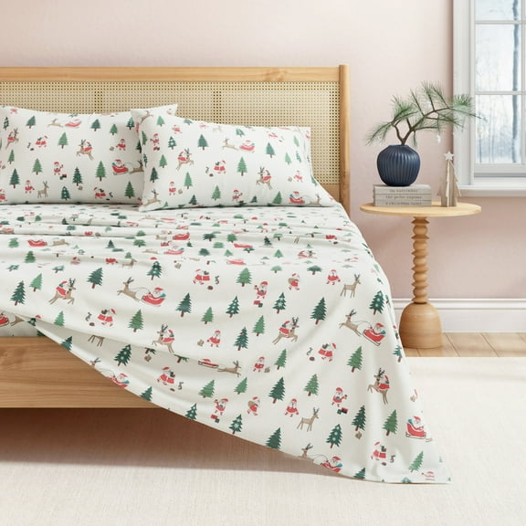 Great Bay Home Christmas Flannel Sheet Set - 100% Turkish Cotton - Double Brushed - Twin, Santa
