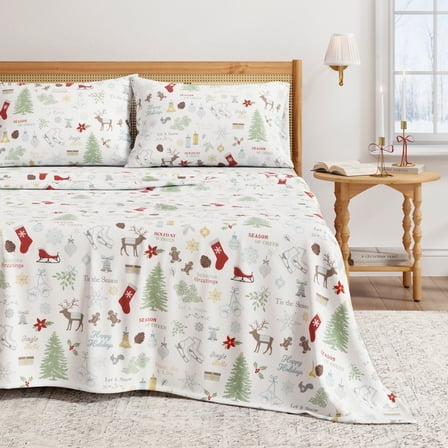 Great Bay Home 3-Piece 100% Turkish Cotton Flannel Sheet Set, Twin, Holiday Print