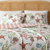 Great Bay Home Coastal Beach Reversible Reversible Quilt Set With Shams  (King, Castaway)