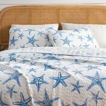 Great Bay Home Coastal Beach Reversible Reversible Quilt Set With Shams  (Twin, Trinidad - Blue)