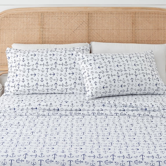 Great Bay Home Coastal Inspired Microfiber Sheet Set (Full, Anchor)