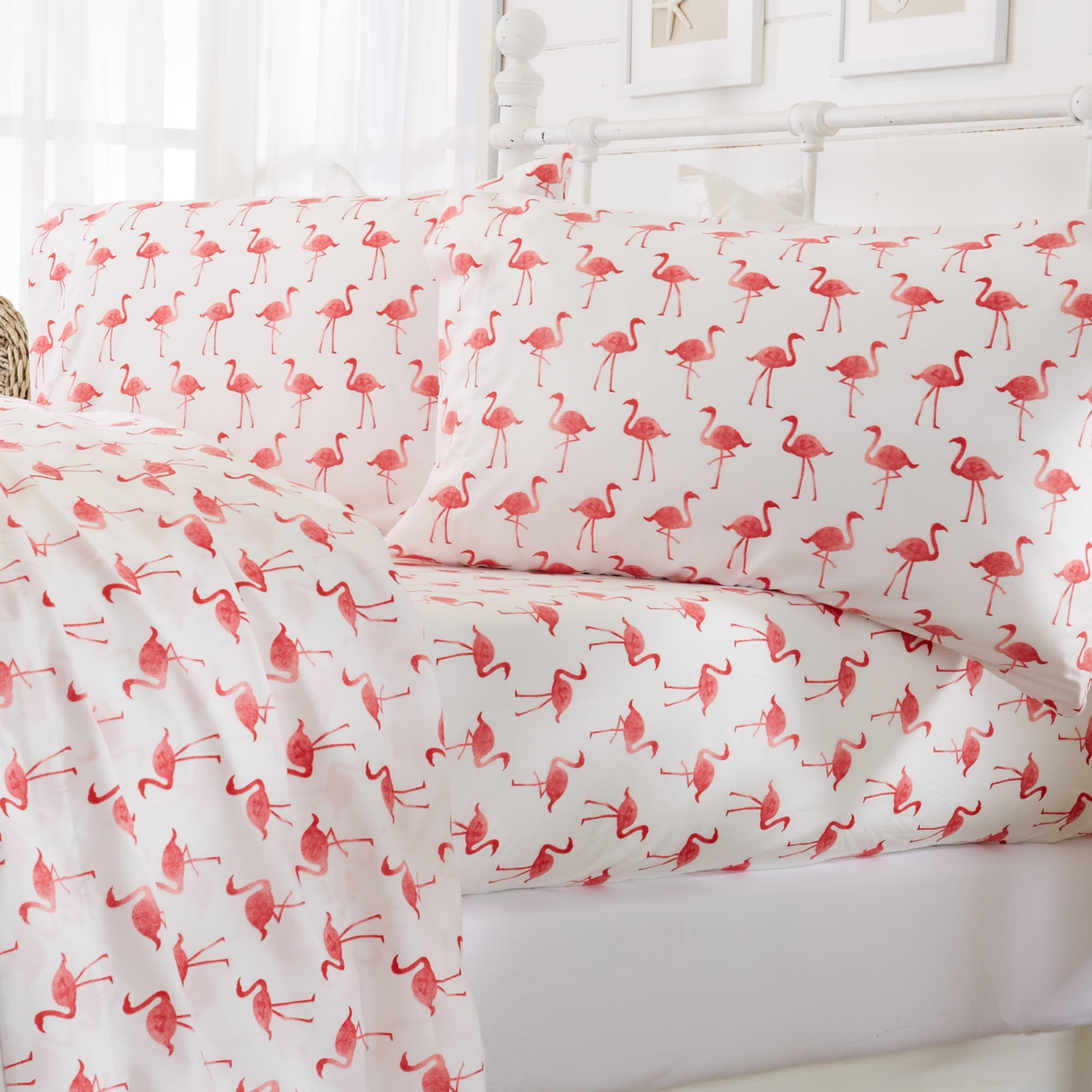 King Size Flamingo Print Microfiber Sheet Set