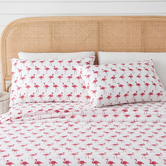 Great Bay Home Coastal Inspired Microfiber Sheet Set (King, Flamingo)