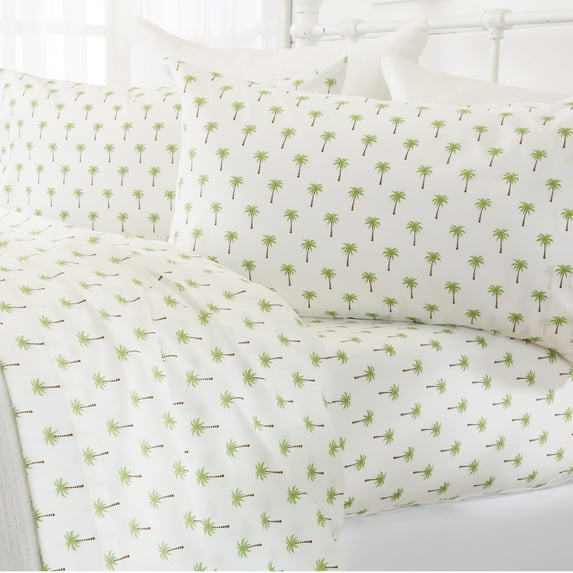 Great Bay Home Coastal Microfiber Wrinkle Resistant Sheet Set (Queen, Palm Tree)