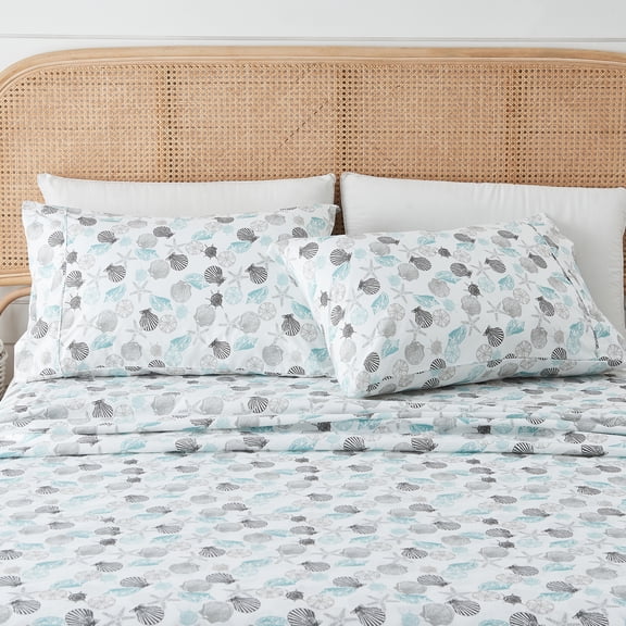 Great Bay Home Coastal Inspired Microfiber Sheet Set (Queen, Seashell)