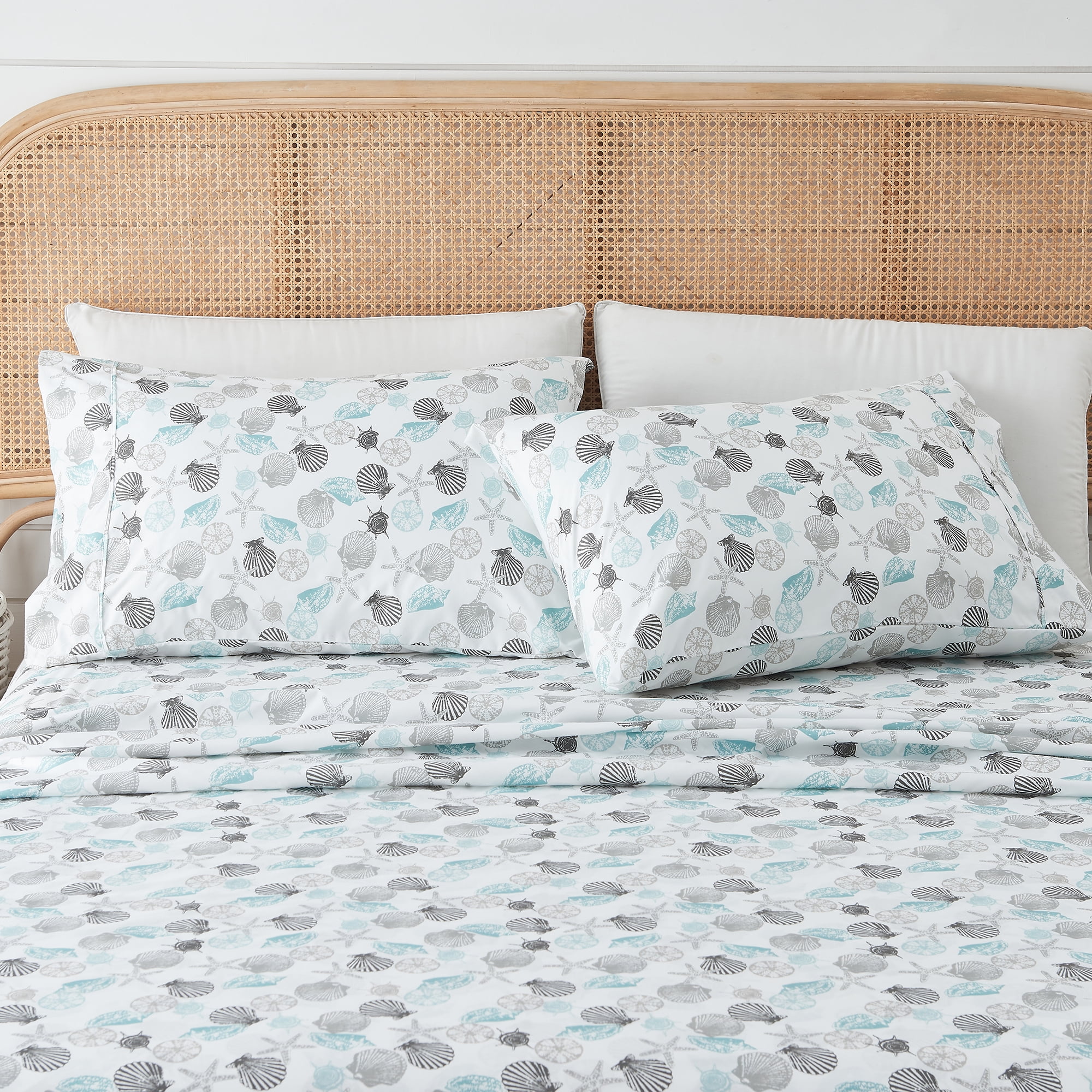 Great Bay Home Coastal Inspired Microfiber Sheet Set (Twin, Seashell ...