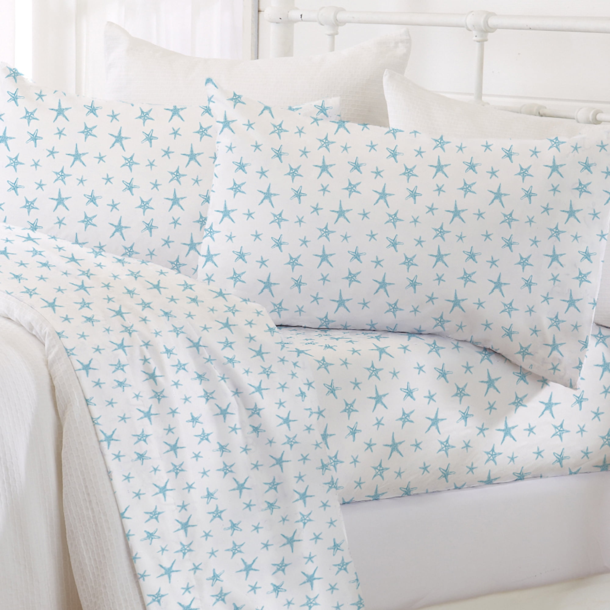 Twin Blue Starfish Coastal Microfiber Sheet Set